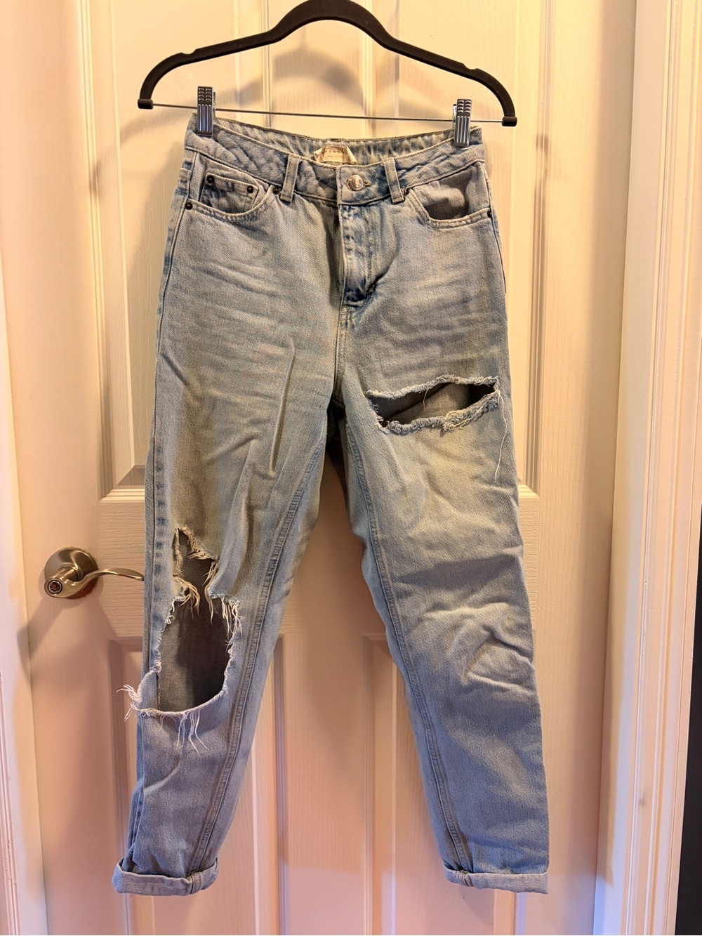 Topshop Light Blue Ripped Mom Jeans